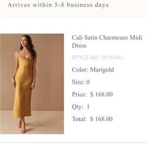 BHLDN Cali Satin Charmeuse Midi Dress - Marigold, Size O